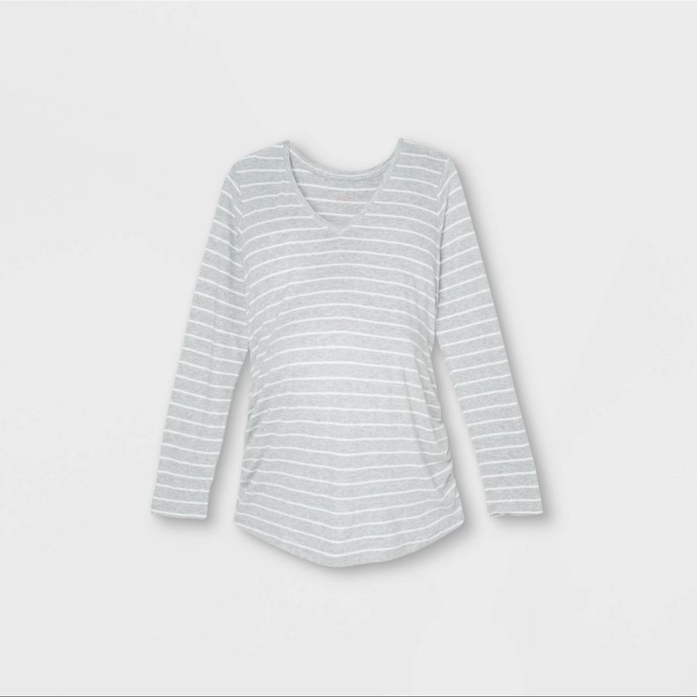 Isabel Maternity Long Sleeve Side Shirred T- Shirt - Gray Striped XS